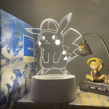 Pokemon 3D Лампа, Акрилни USB Led Нощни лампи Пикачу Карикатура Аниме Фигурки Бебешко Легло Интериор на Стаята за Коледни Подаръци за Деца